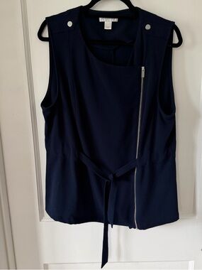 Christopher & Banks Navy Asymmetrical Zip Tie-Waist Tank